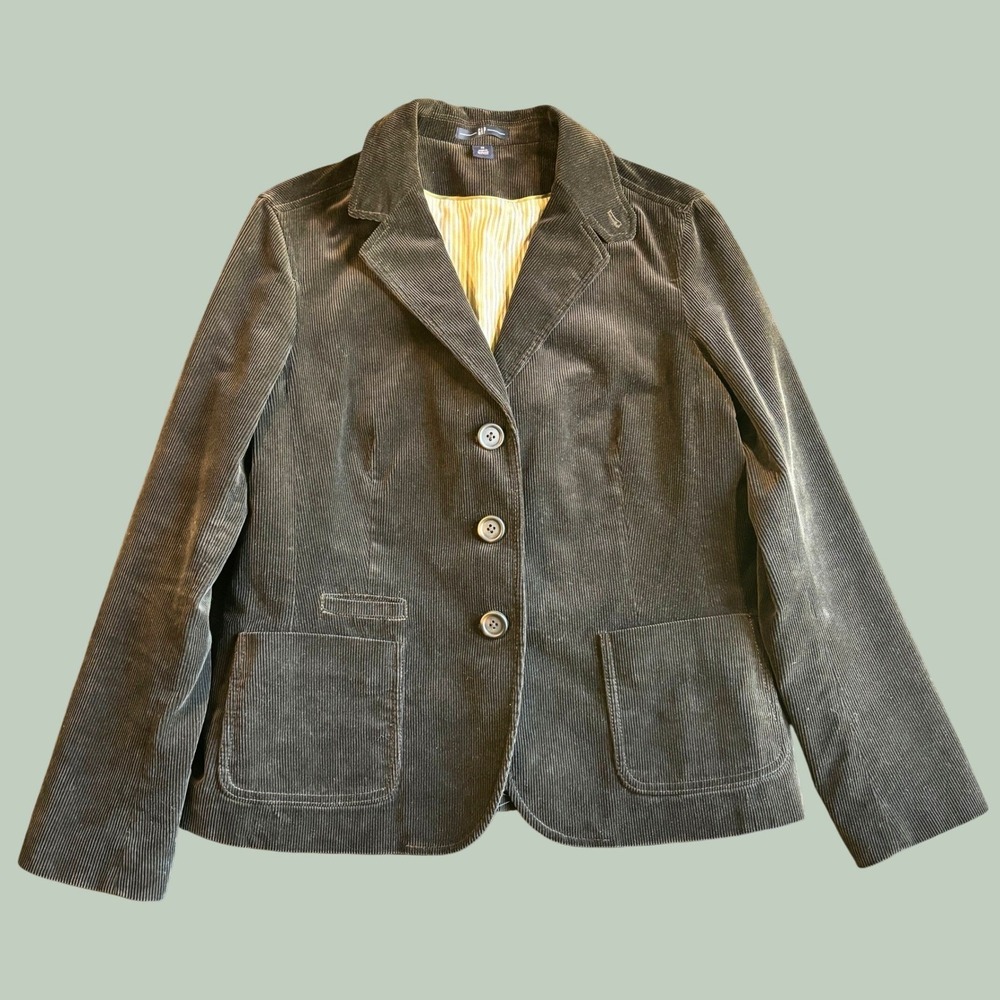 GAP Womens Blazer 16 Dark Brown Corduroy 3-Button Notch Lapel Y2K Dark Academia